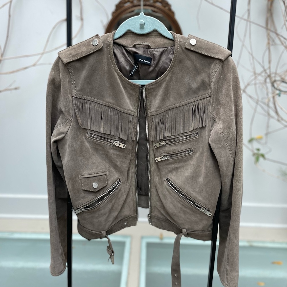 The Kooples Taupe Suede Fringe Jacket